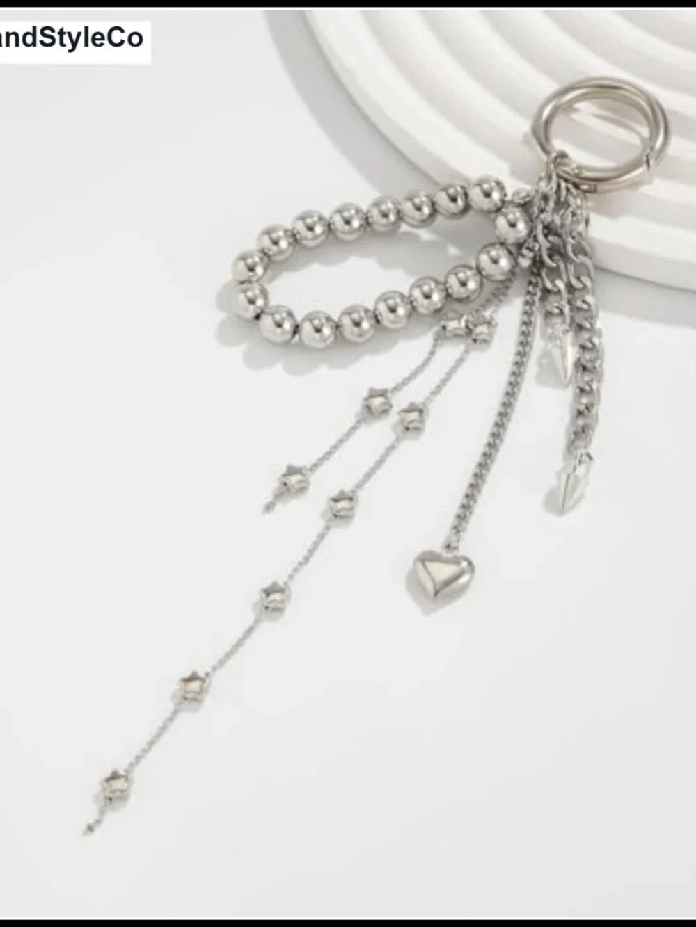 Silver Heart Bag Charm Pearl Coin Purse Accessory Keychain
